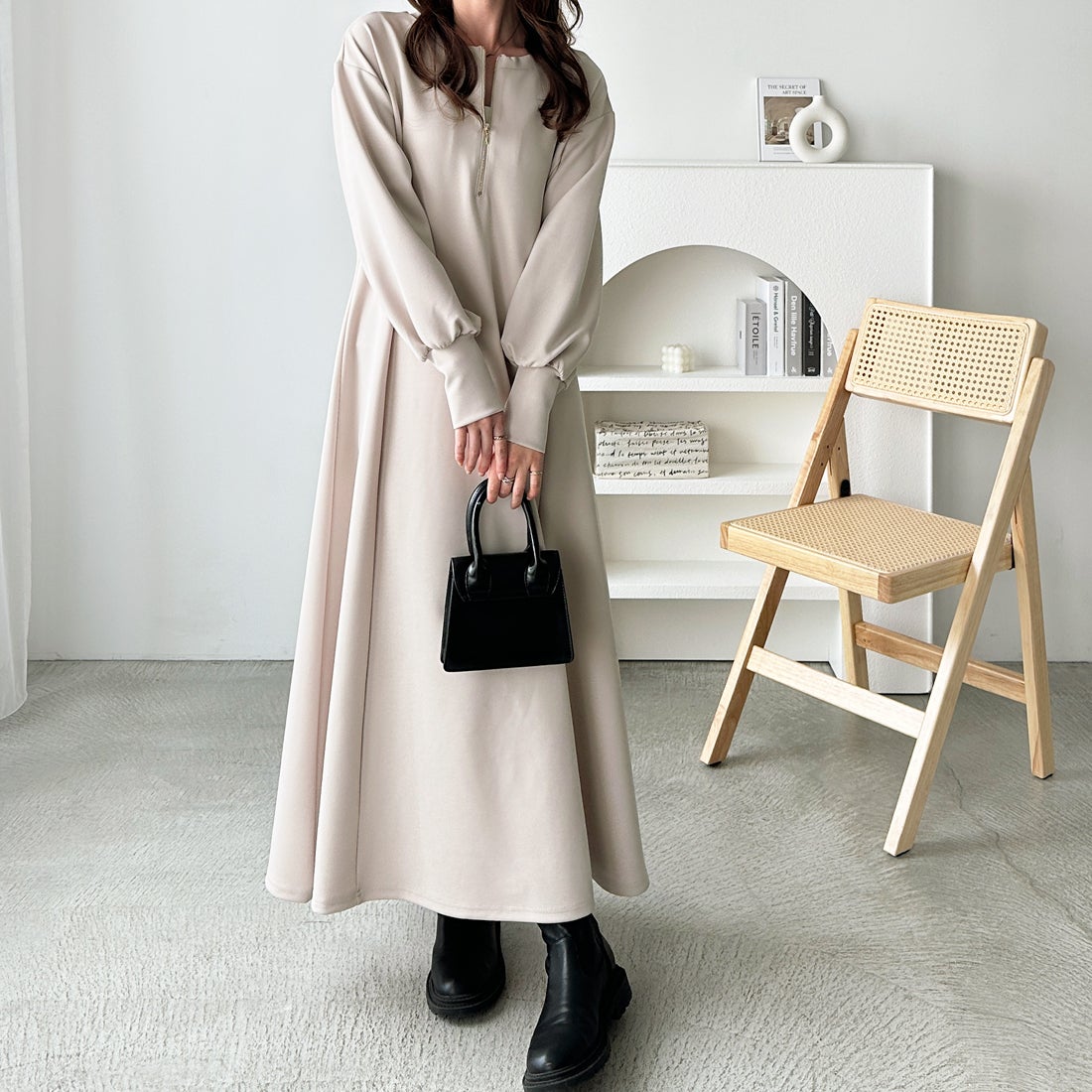 ジーラ GeeRA 前後2WAYハーフジップワンピース （アイボリーベージュ