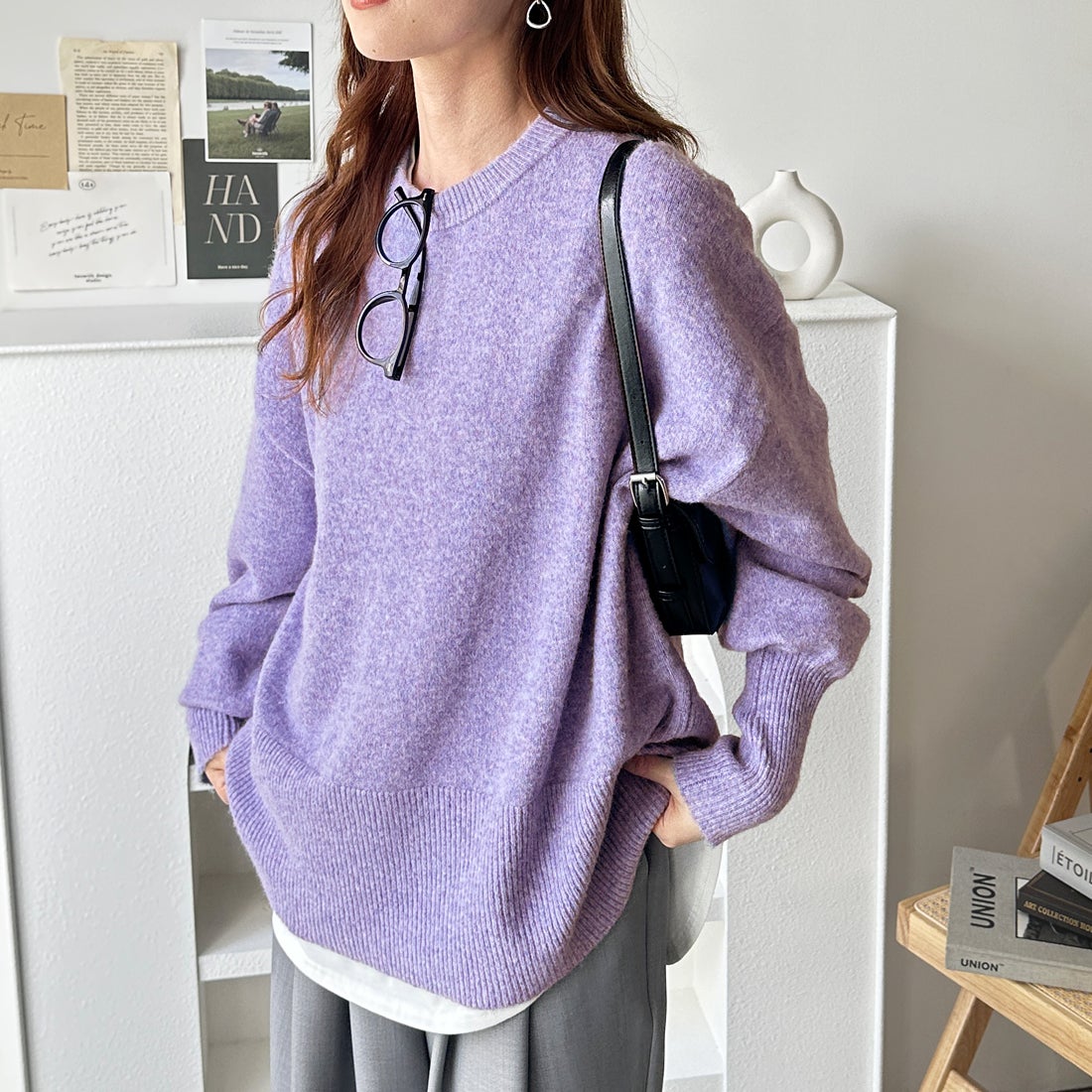 ジーラ GeeRA 袖ボリュームメランジルーズニット （パープル