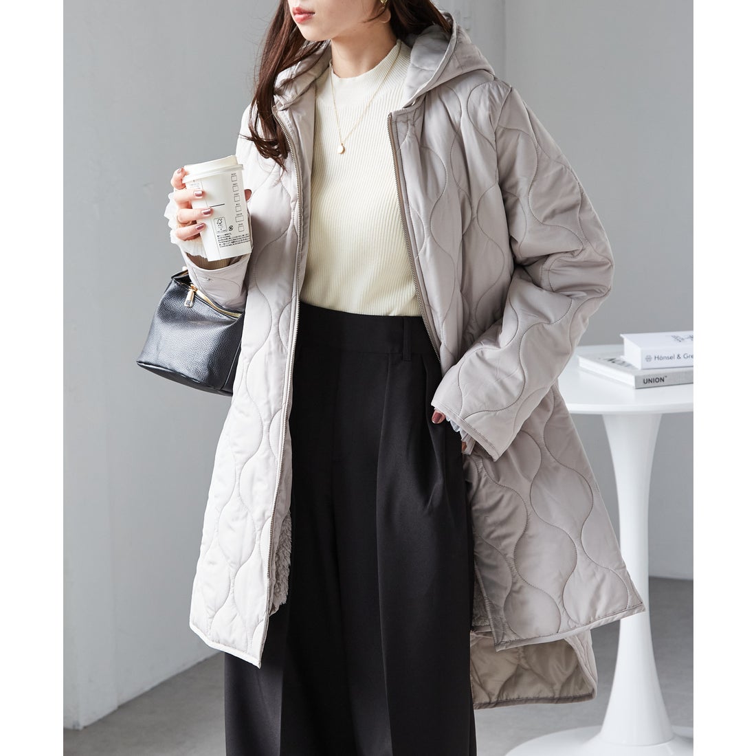 ラナン RANAN 3wayキルティングコート （アイボリー） -靴