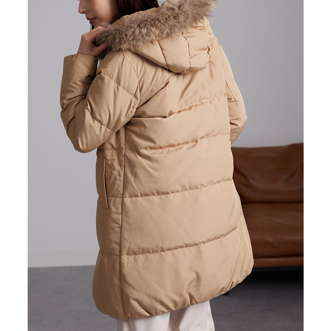 ラナン RANAN リアルファー付ダウンコート （キャメル） -アウトレット