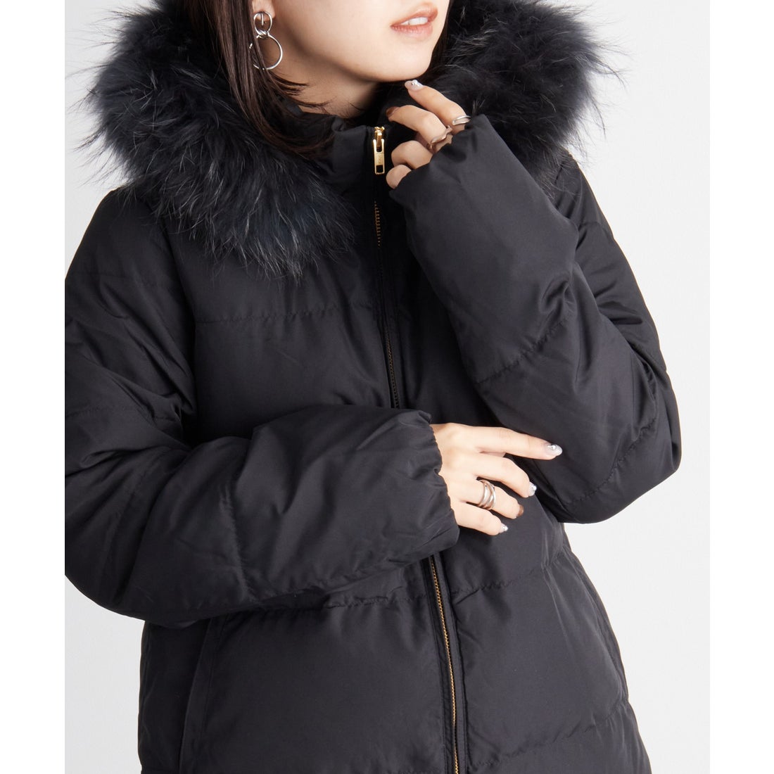 ラナン RANAN リアルファー付ダウンショートコート （ブラック