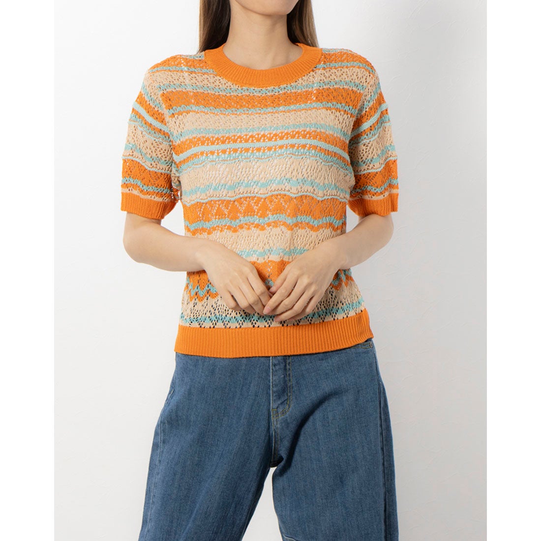 ラナン RANAN マルチボーダーサマーニット （オレンジケイ