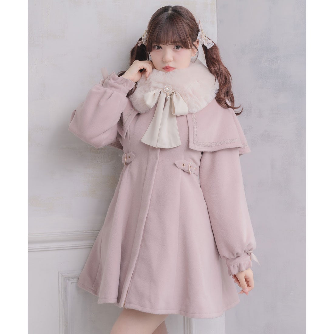 ロジータ ROJITA マルチWAYケープファーカラーコート （ピンク） -靴