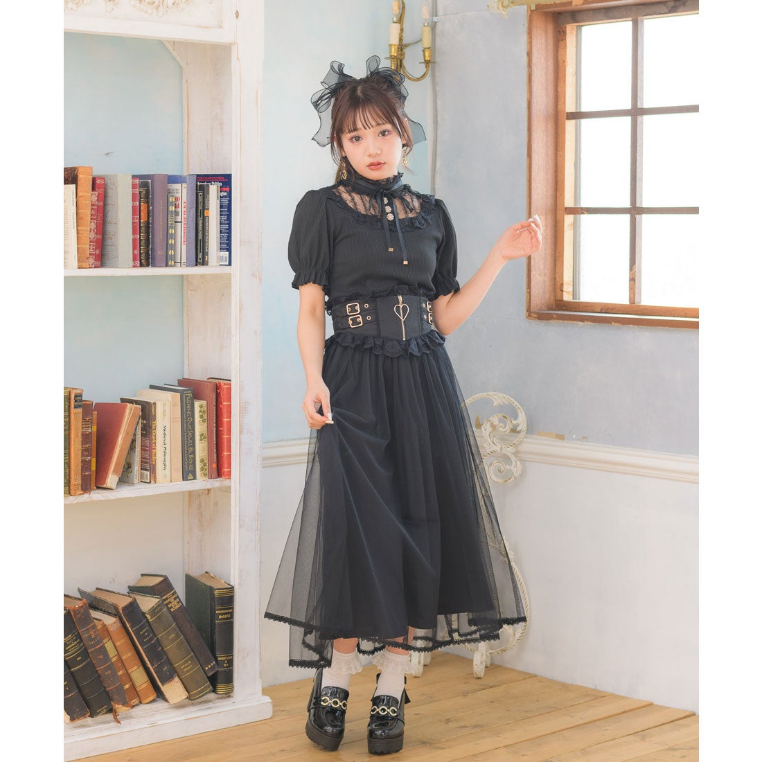 ロジータ ROJITA ハートZIPロングチュールスカート （ブラック） -靴