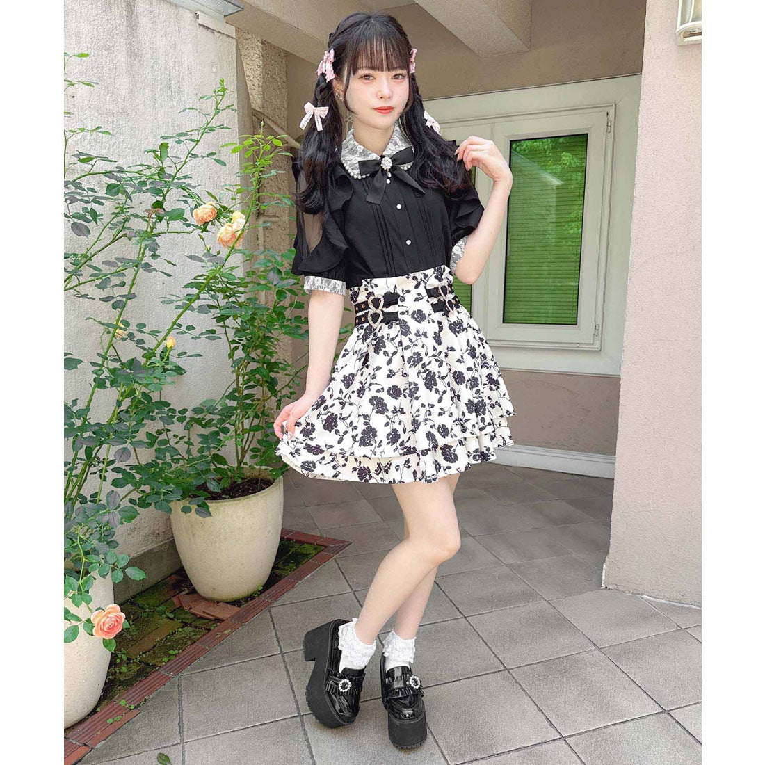 ロジータ ROJITA ハートバックル2段フレアスカート （マルチ（花柄