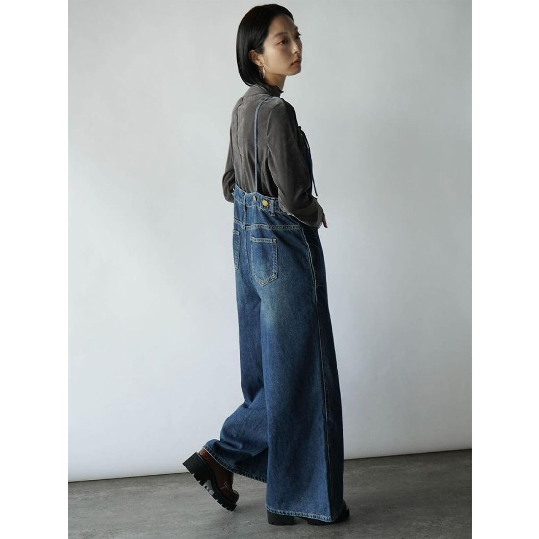 ラディエイト RADIATE アシメフロントデニムオーバーオール （グレー