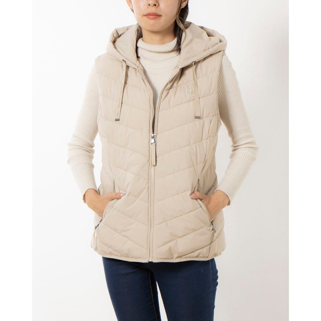 ラルフローレン RALPH LAUREN ☆ロゴ刺繍フード付きエコダウンベスト