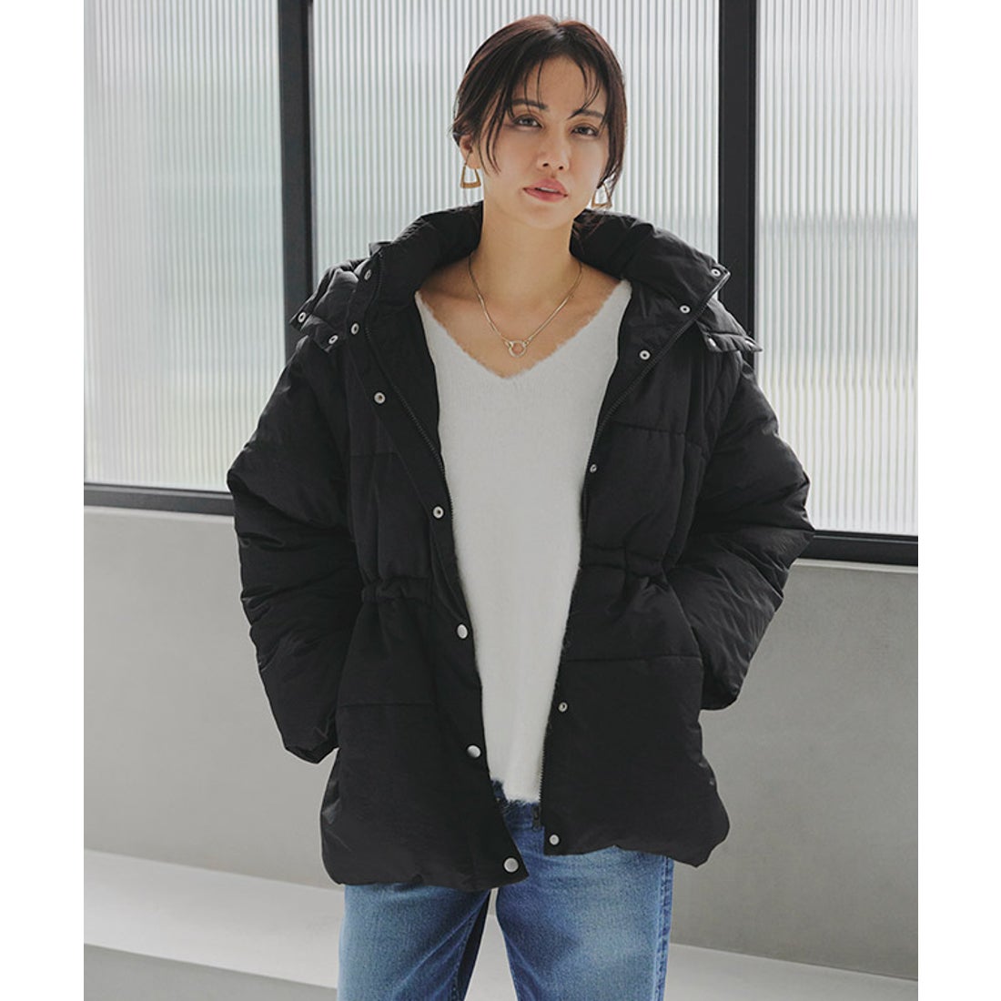 ラス RASW ウエストベルトファイバーダウンコート （ブラック