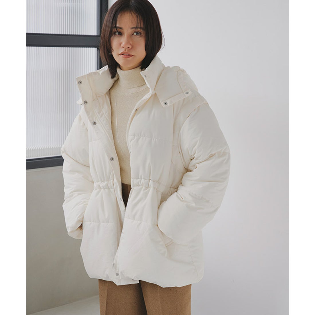 ラス RASW ウエストベルトファイバーダウンコート （ブラック