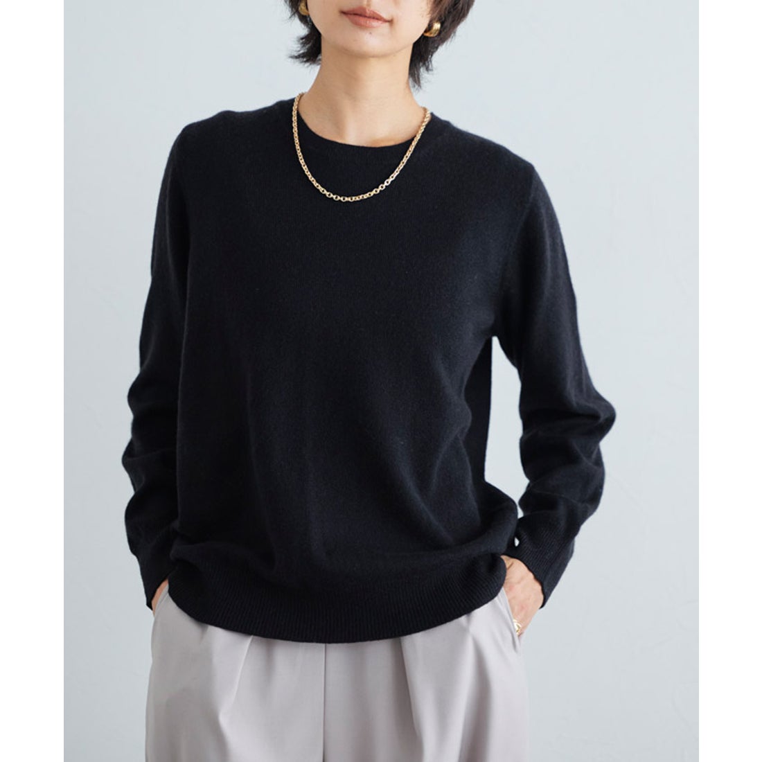 ラス RASW カシミヤ100％クルーネックニット （杢グレー