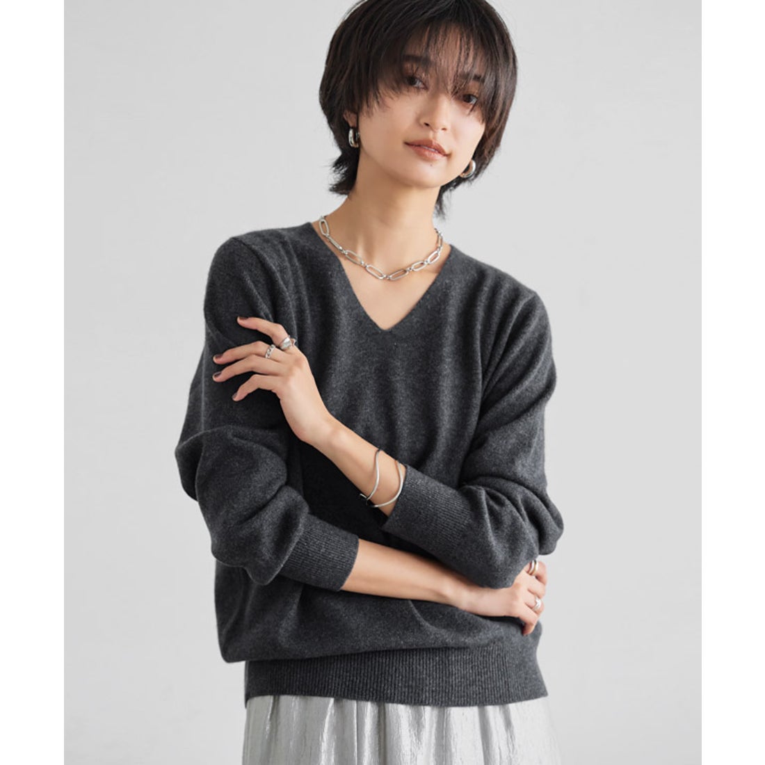 ラス RASW カシミヤVネックニット （ネイビー） -靴＆ファッション通販