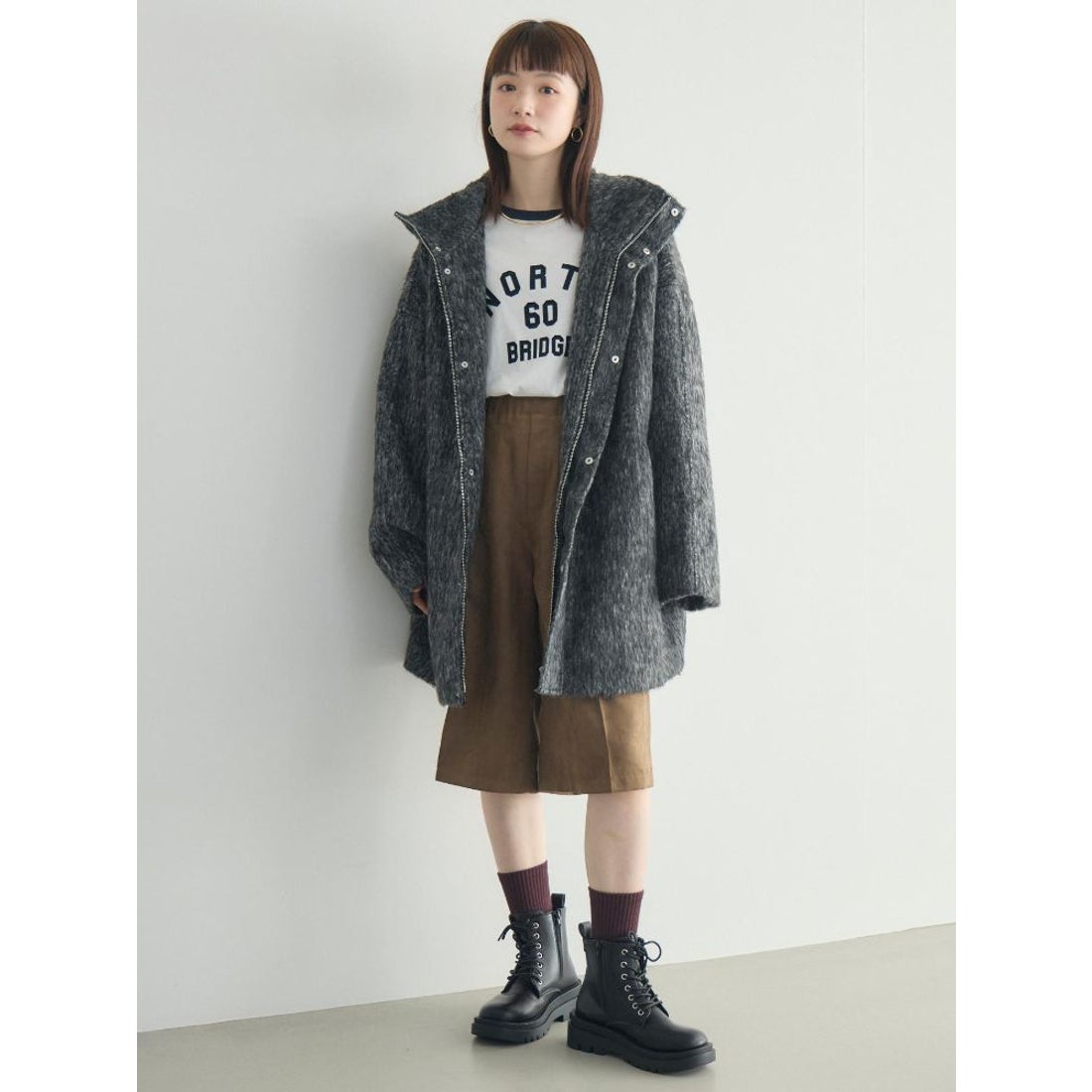 レトロガール RETRO GIRL シャギースタンドカラーコート （WHT3） -靴