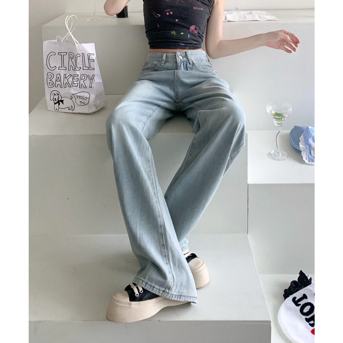 エーアールエムジー ar/mg バックリボン刺繍ポケットワイドストレート
