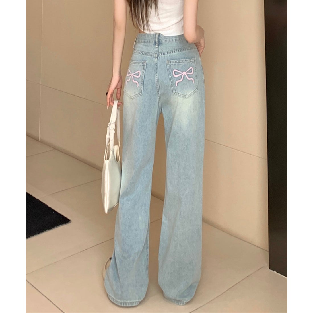 エーアールエムジー ar/mg バックリボン刺繍ポケットワイドストレート