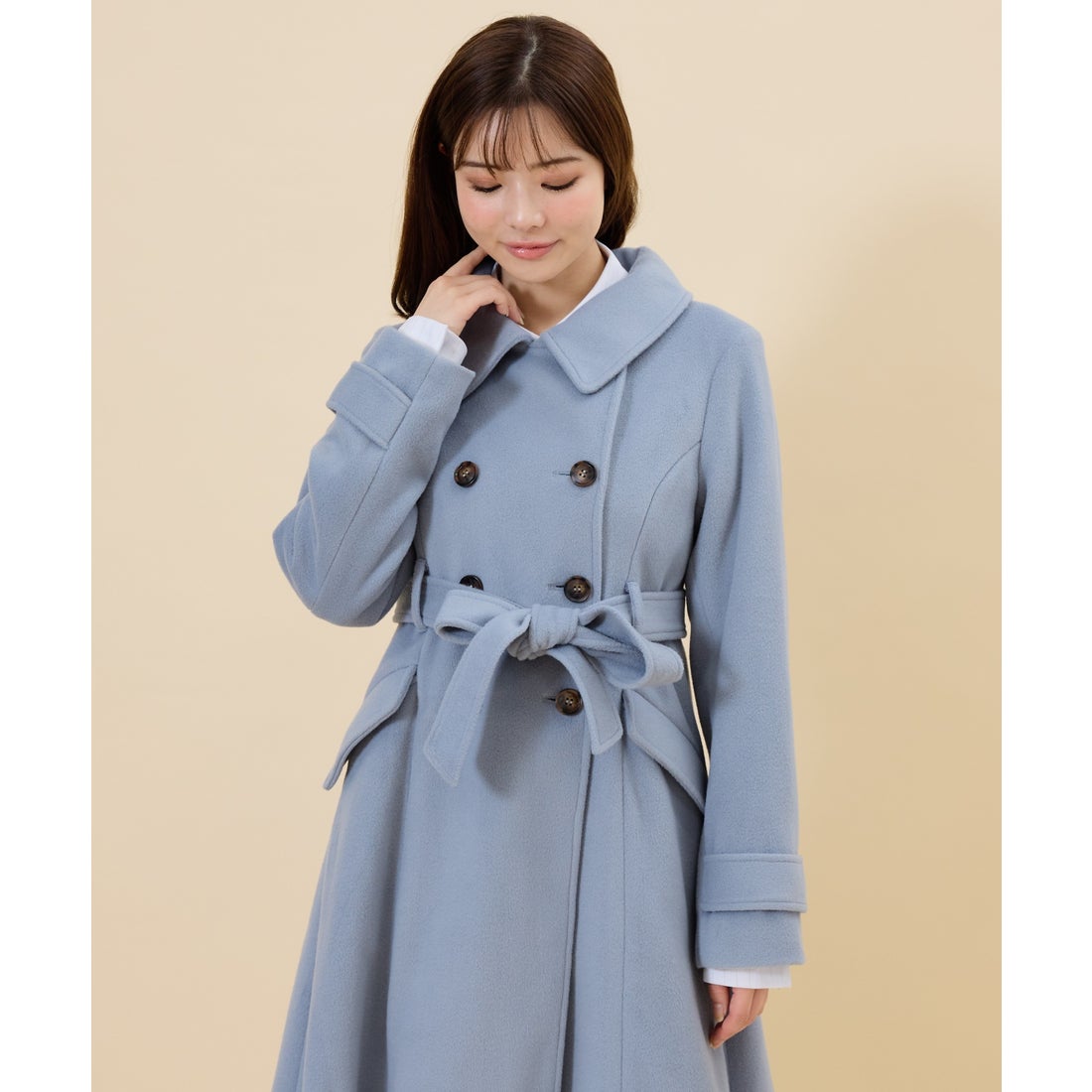 レディアゼル REDYAZEL ウールライクダブルロングコート （サックス