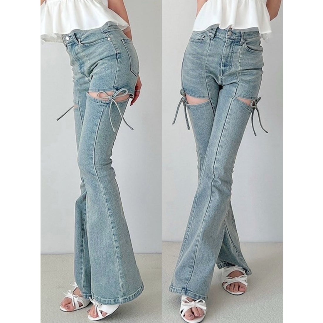 リゼクシー RESEXXY カットアウトリボンデニムパンツ （ICE） -靴