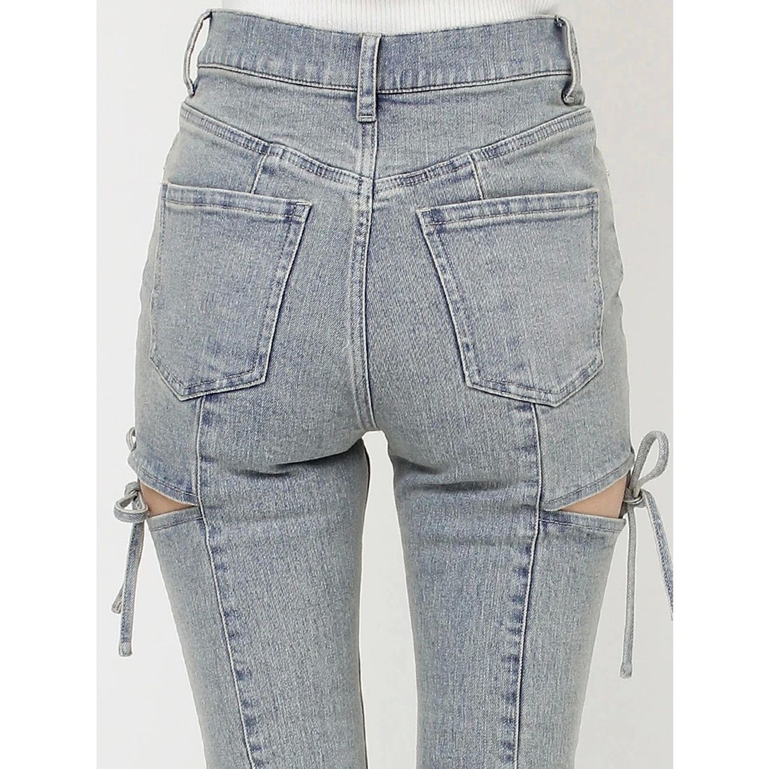 リゼクシー RESEXXY カットアウトリボンデニムパンツ （BLK） -靴