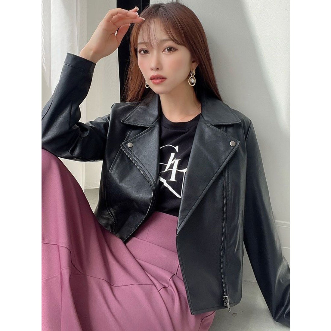 リゼクシー RESEXXY フェイクレザーライダースジャケット （BLK） -靴