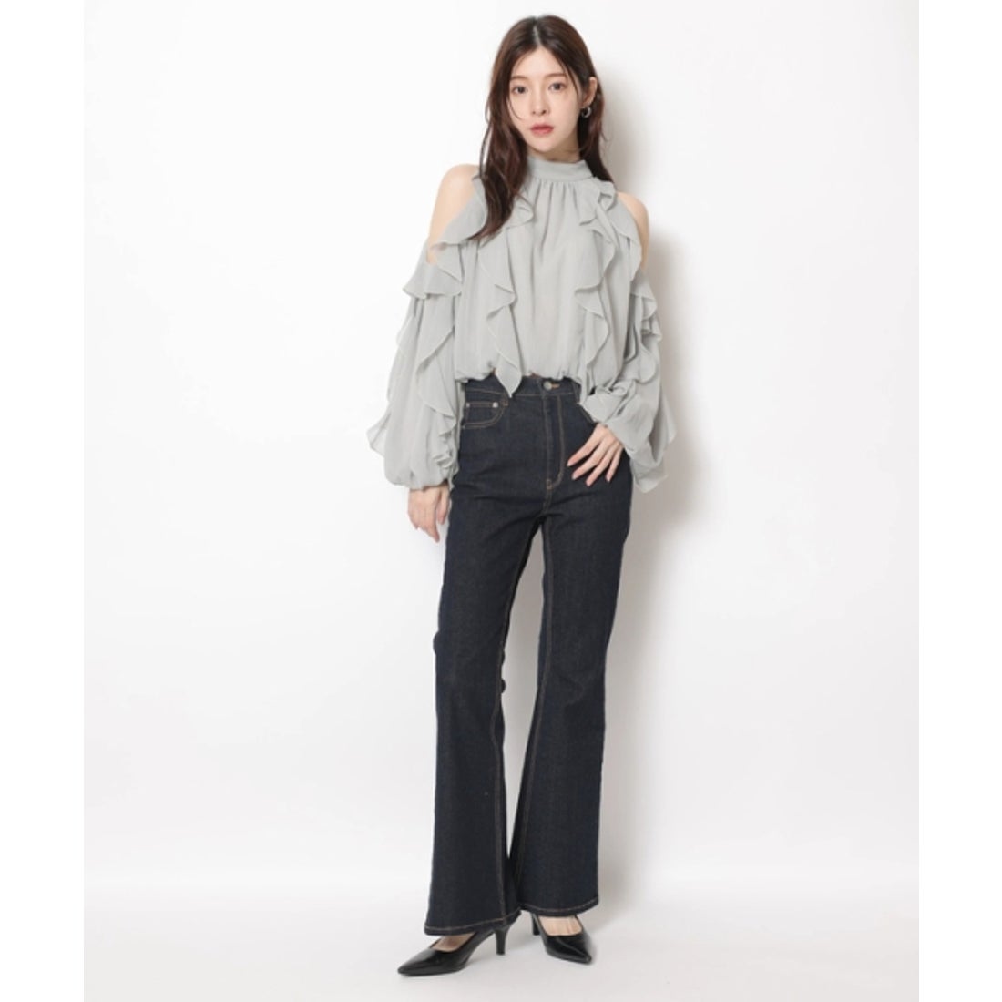 リランドチュール Rirandture 美脚セミフレアデニムパンツ （紺