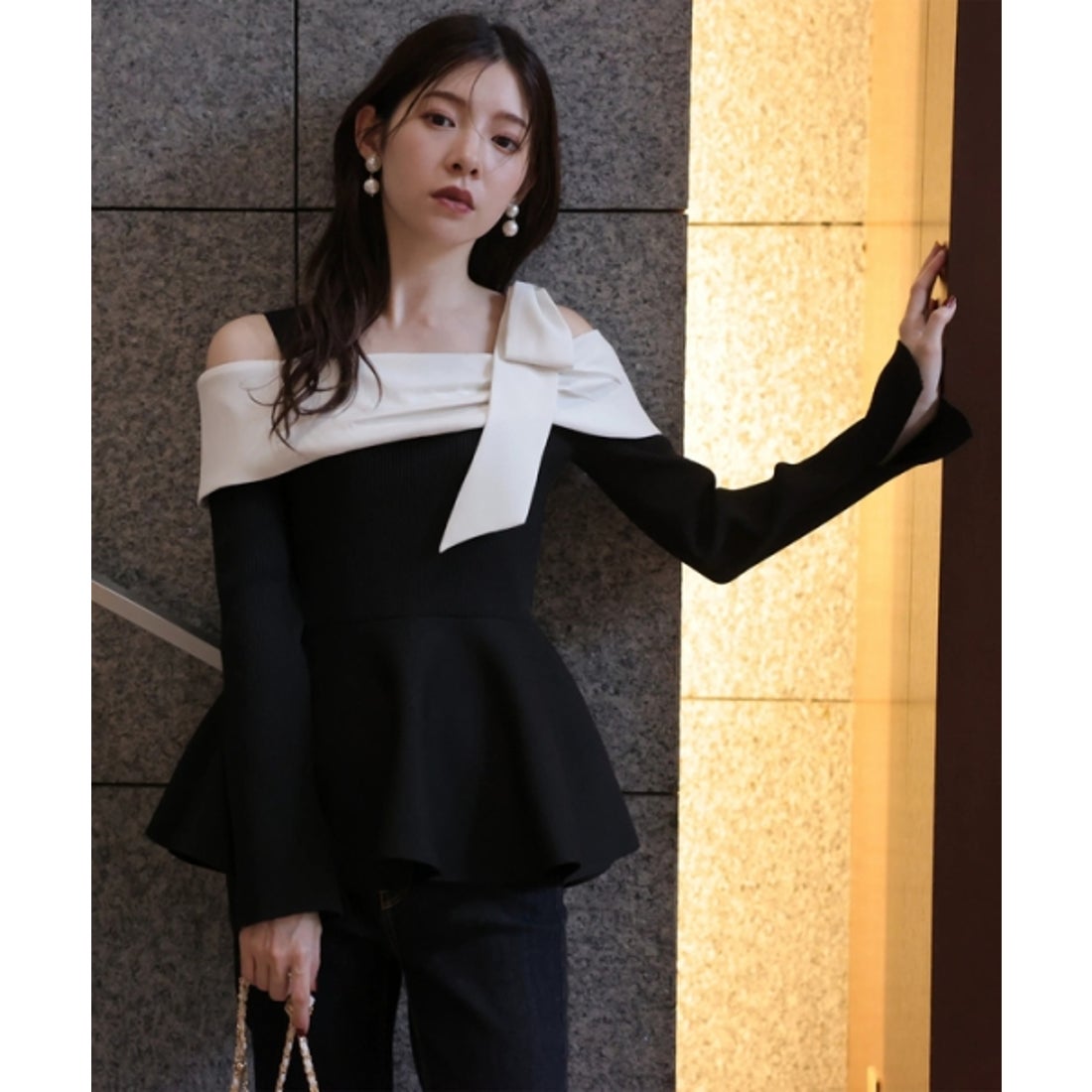 リランドチュール Rirandture オフショルリボンドッキングニット