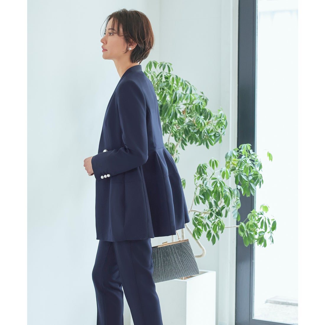 ルイルエブティック RUIRUE BOUTIQUE ノーカラーコクーンペプラム