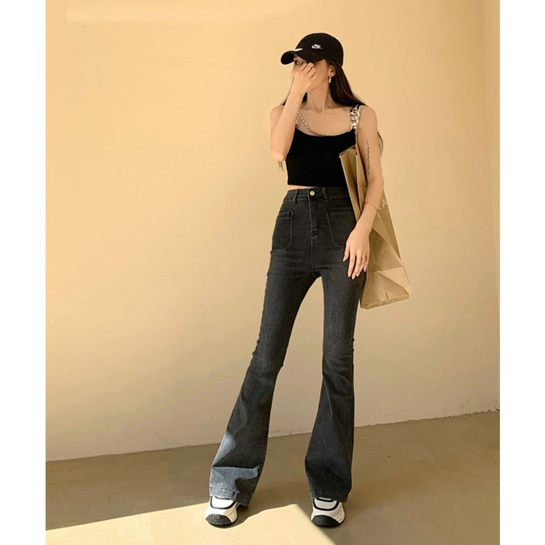 エスイーユー SEU パッチポケットセミフレアパンツ デニムパンツ