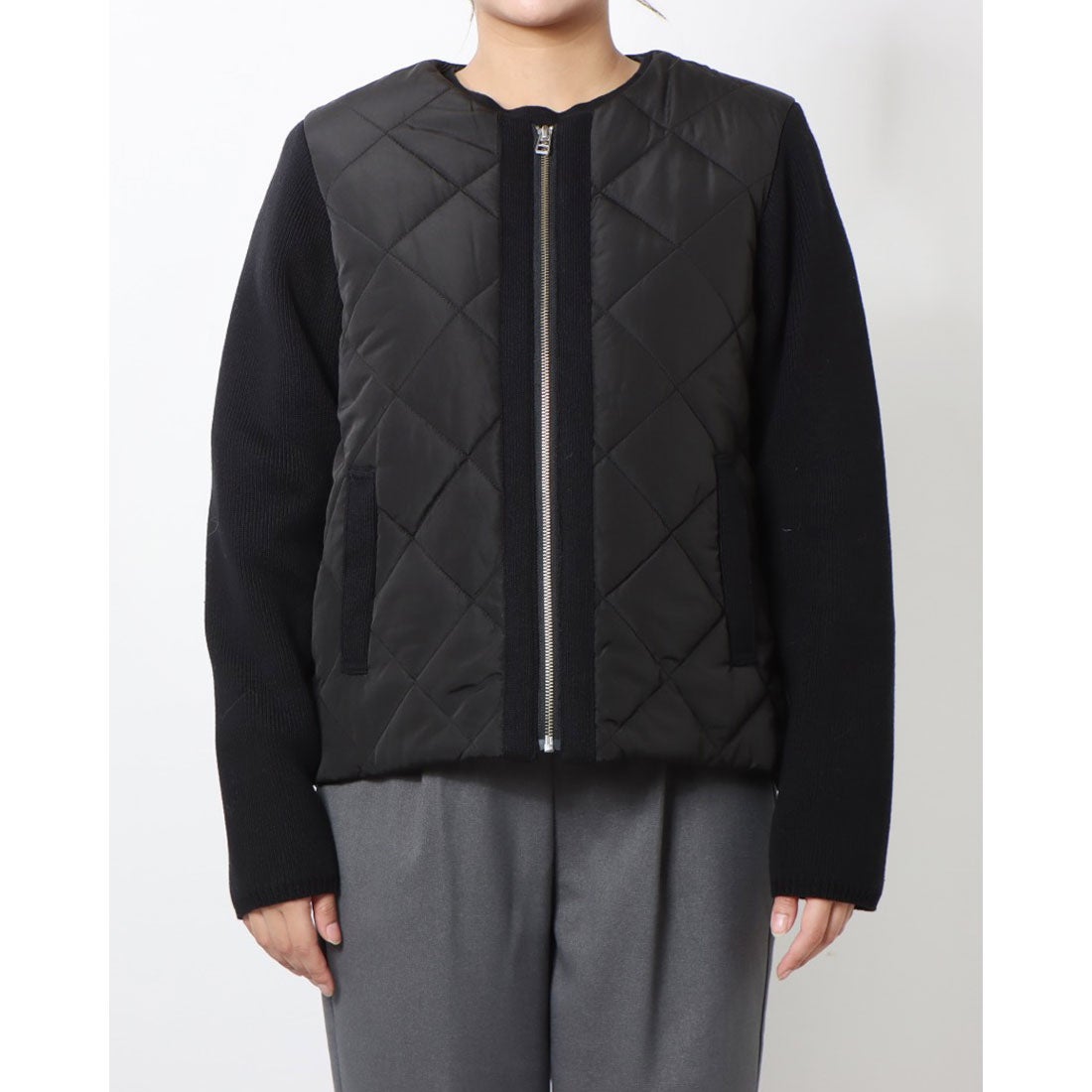 センソユニコ Sensounico 中綿ノーカラージャケット （ブラック） -靴