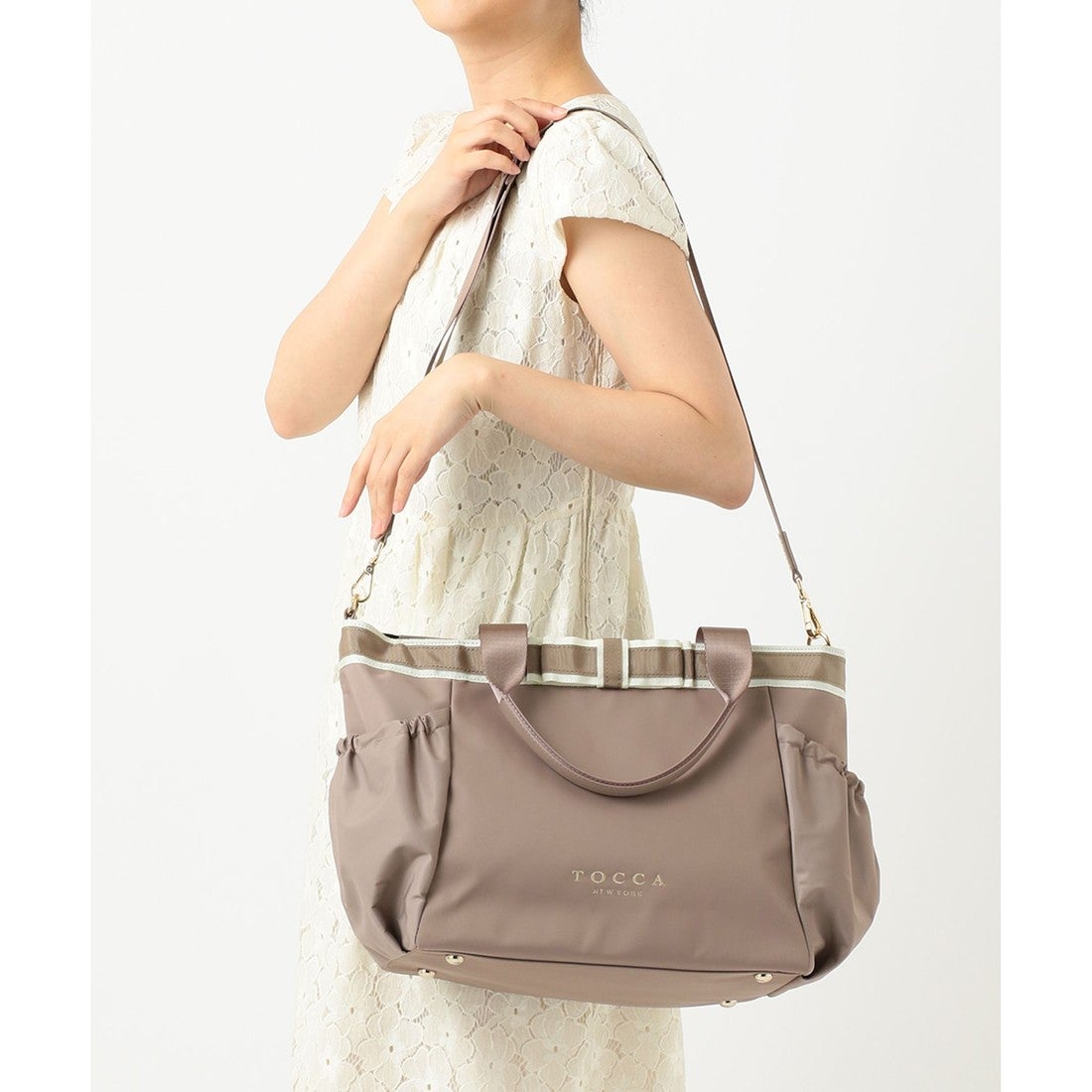 TOCCA DUAL RIBBON NYLON TOTE L トートバッグ L （ネイビー系