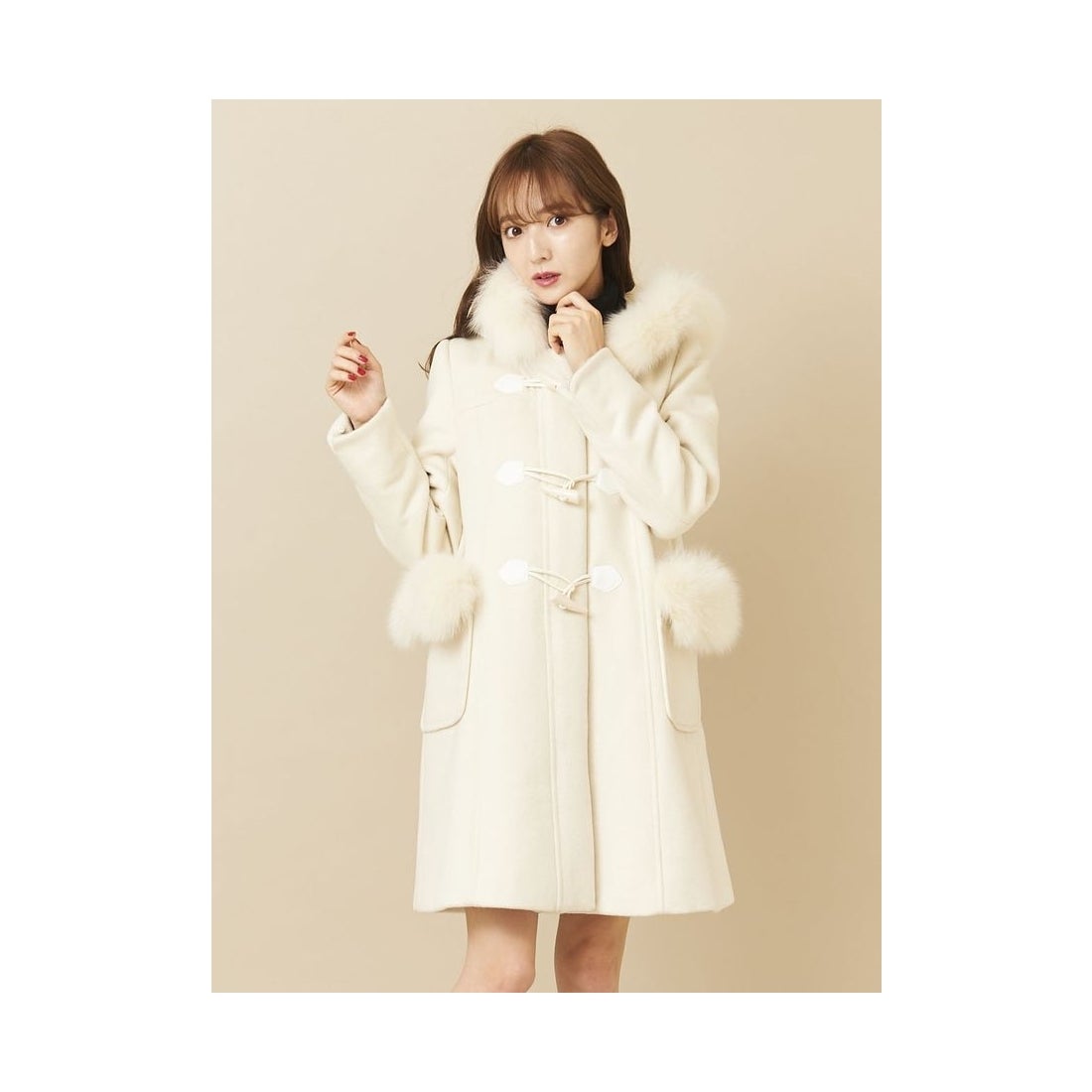 TITTY&CO. フォックスファーダッフルコート ベージュ -靴