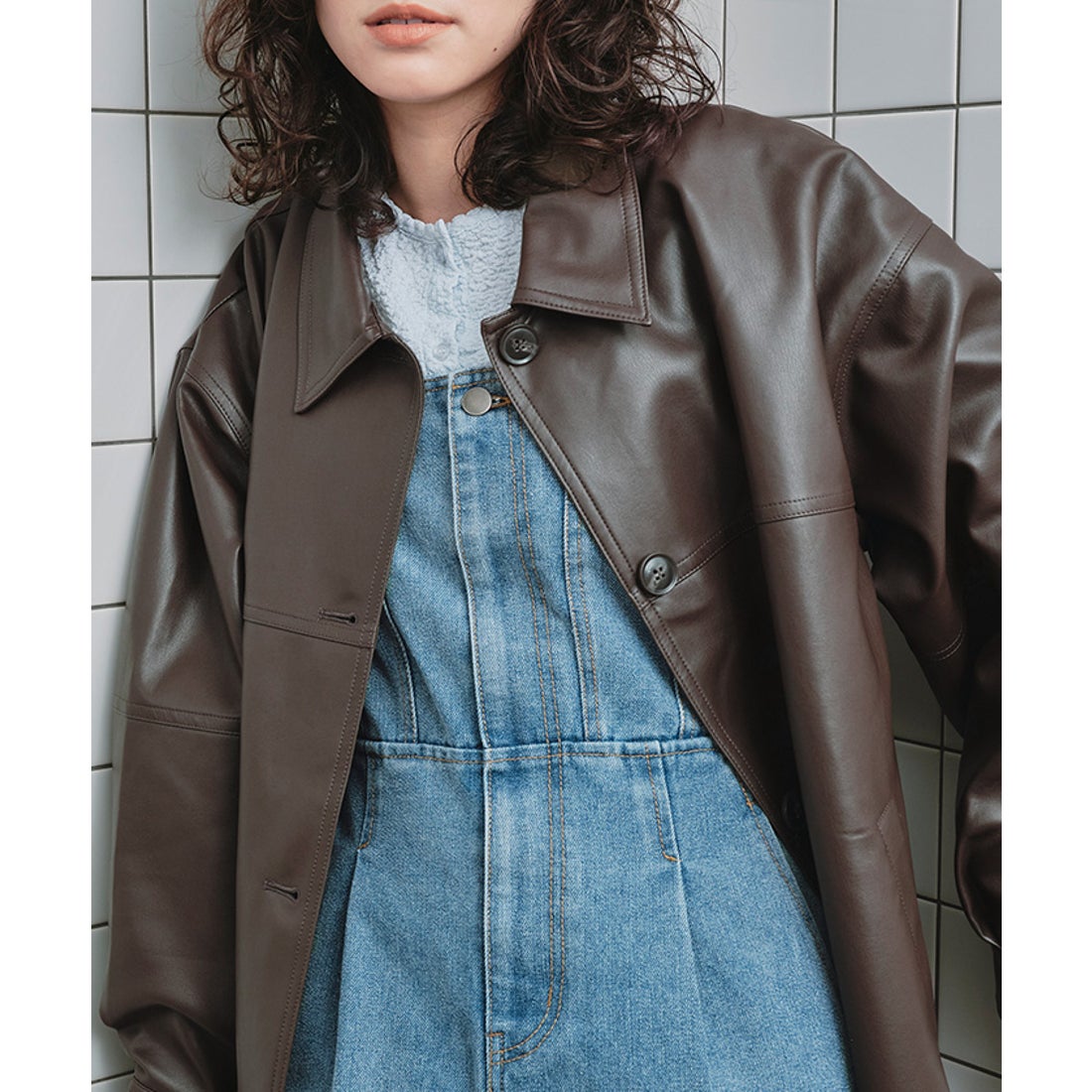 ティティベイト titivate 襟付フェイクレザージャケット （ブラック