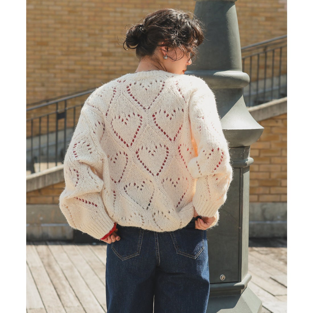 ティティベイト titivate ハート透かし柄モヘアタッチニット （レッド