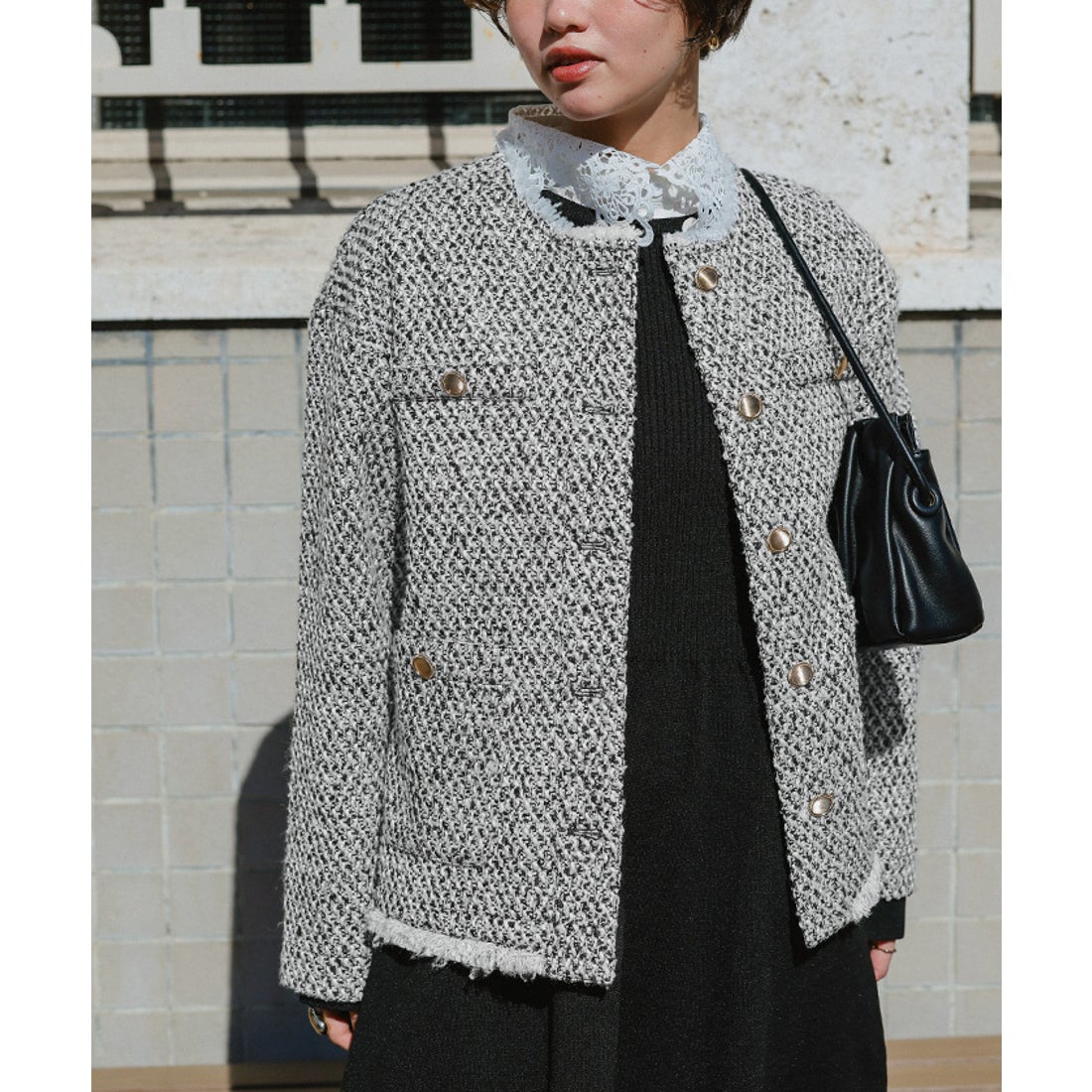 ティティベイト titivate ツイードジャケット （ブラック/オフホワイト