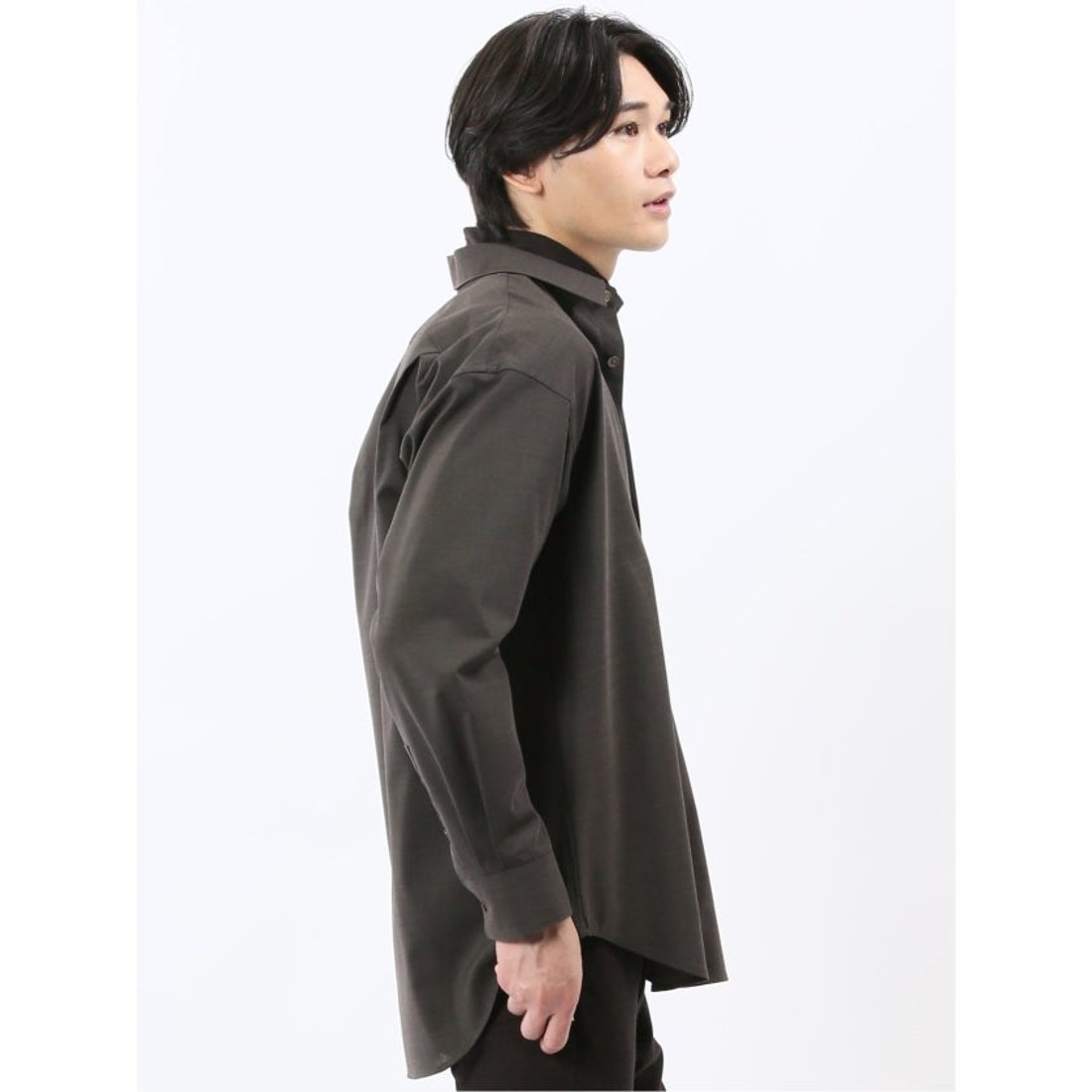 m.f.editorial ウール混ストレッチ レギュラーカラー長袖シャツ