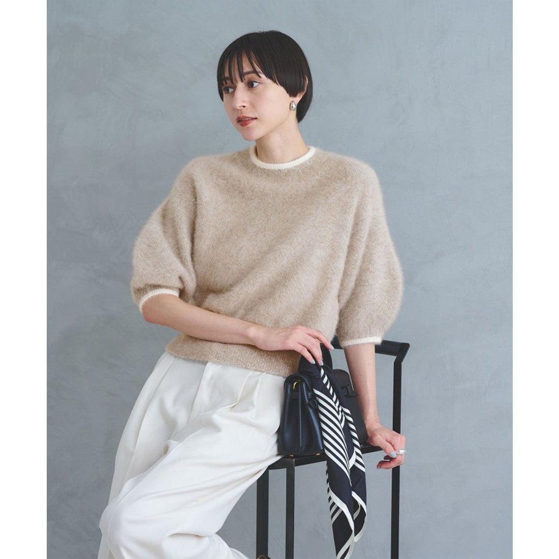 UNITED ARROWS フォックスカシミヤ パフ ハーフスリーブ ニット