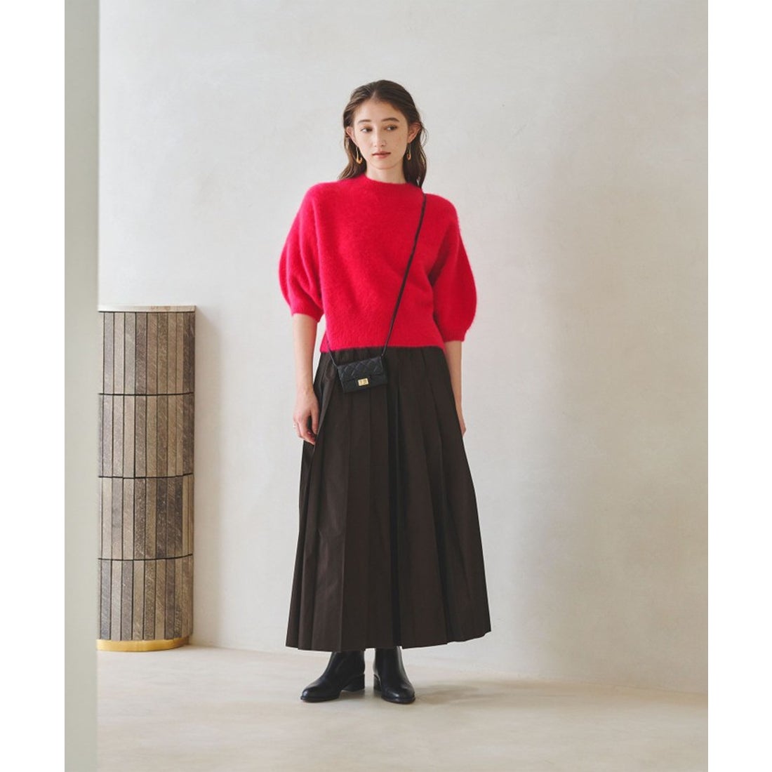 UNITED ARROWS フォックスカシミヤ パフ ハーフスリーブ ニット （PINK