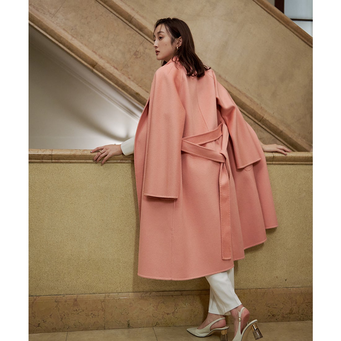 ユアーズ ur's ベルト付ウールリバーコート （サーモンピンク