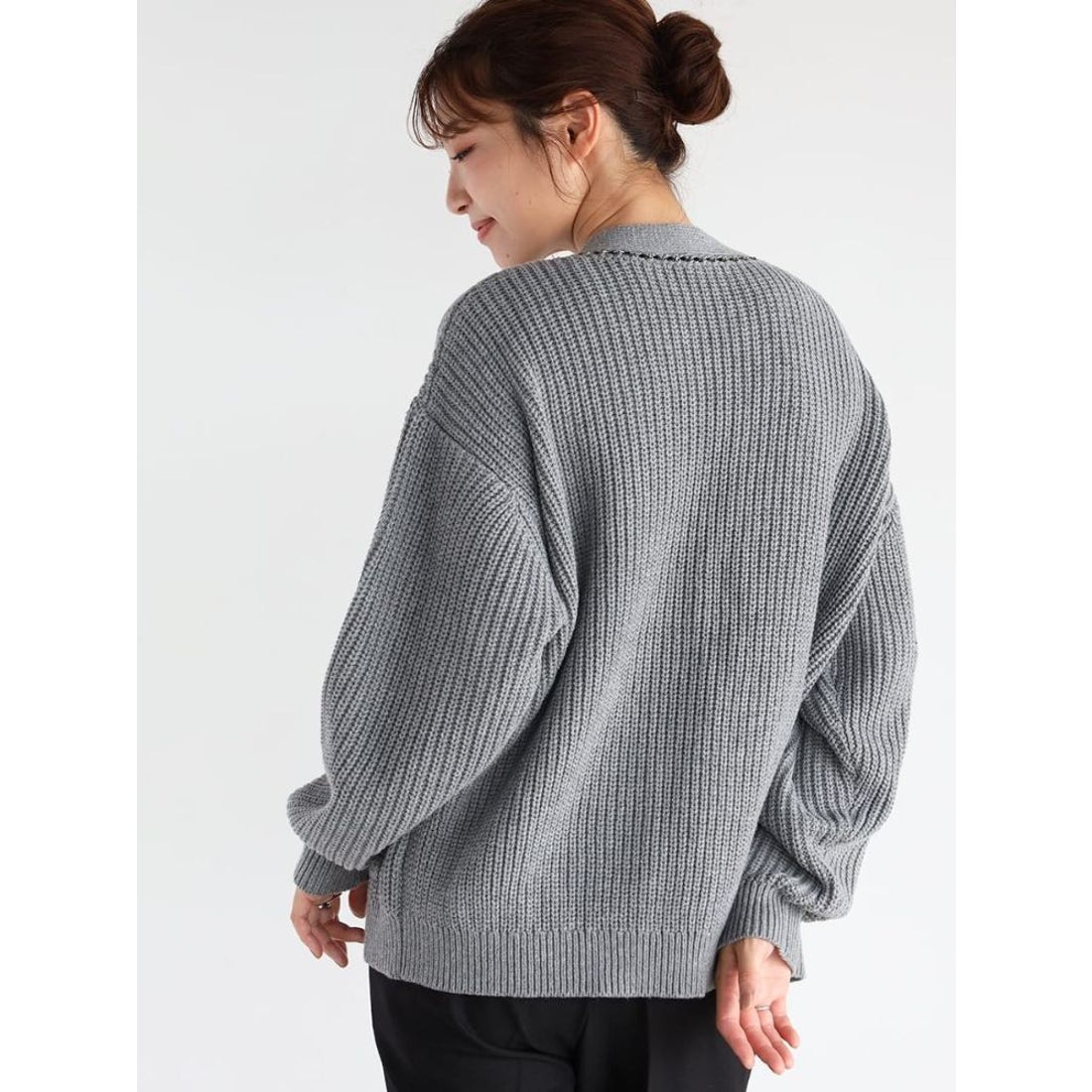 ヴァン Vin レザーメタルラインニットカーディガン （レッド