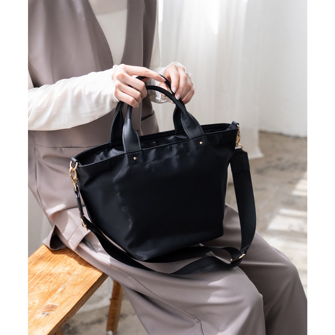 ヴィータフェリーチェ VitaFelice 本革×ナイロントートバッグ 弁当 本