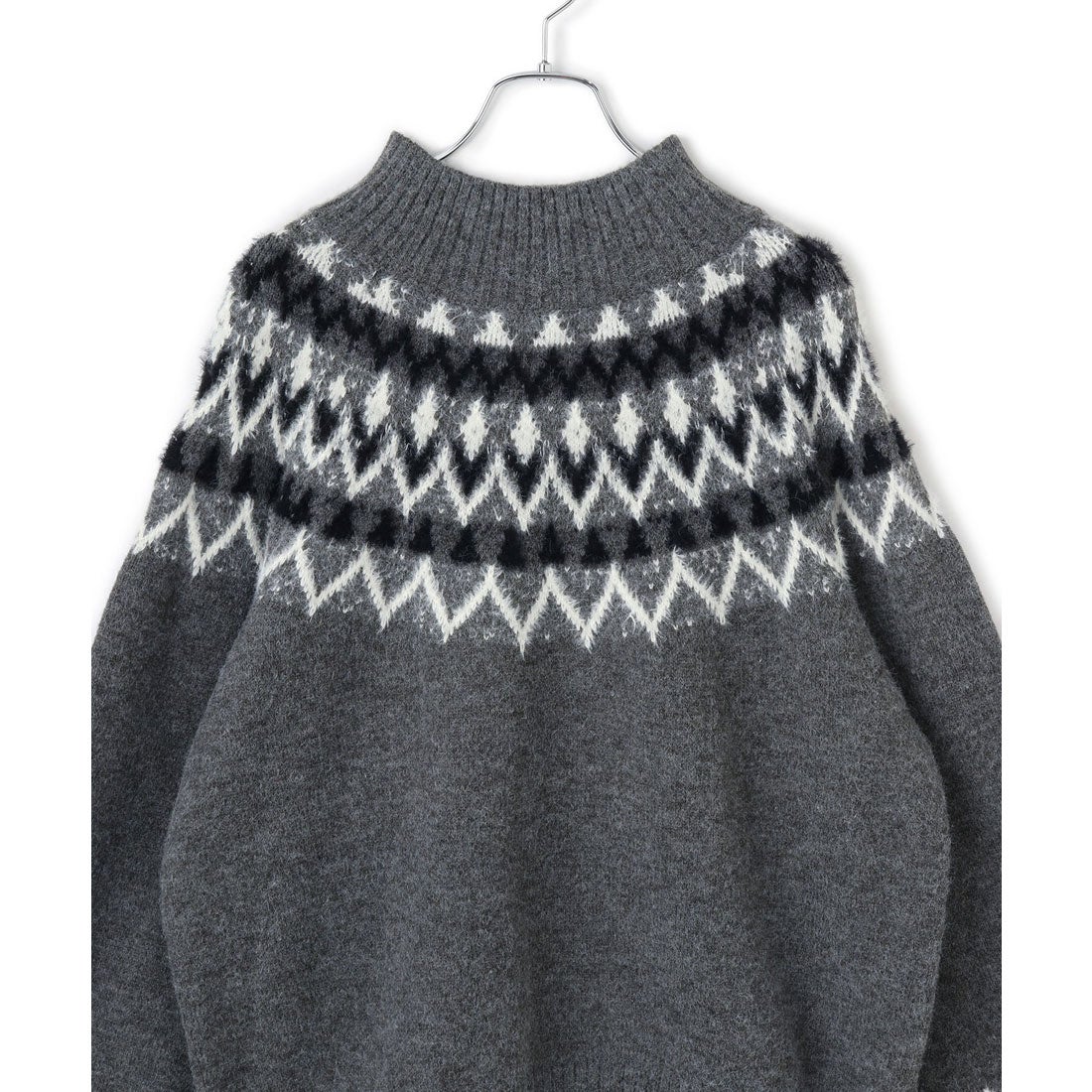 ビス VIS 【洗える】ノルディック柄ハイネックニット （グレー（07