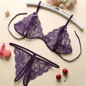 バニラ Vanilla セクシー雑貨 総レースオープンブラ＆股割れショーツ