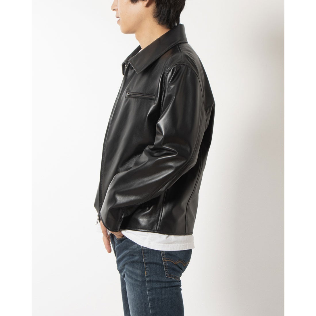 ベスジョーヤ VESGIOIA ラムレザー衿付JK （ブラック） - ファッション