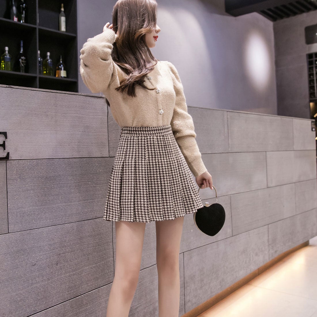 ゾエ ジェンコ Zoe Jenko 千鳥柄 プリーツスカートパンツ 7965 （BEG