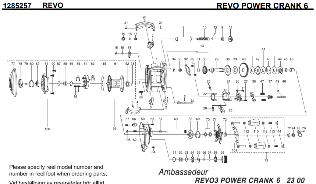 1285257 REVO POWER CRANK 6 | PureFishing Japan 製品リールパーツリスト
