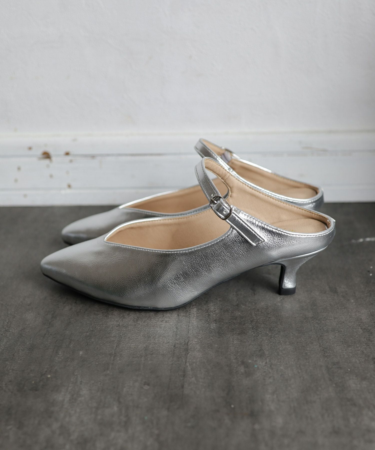 5cmヒールポインテッドトゥメリージェーンミュールサンダル Newカラー