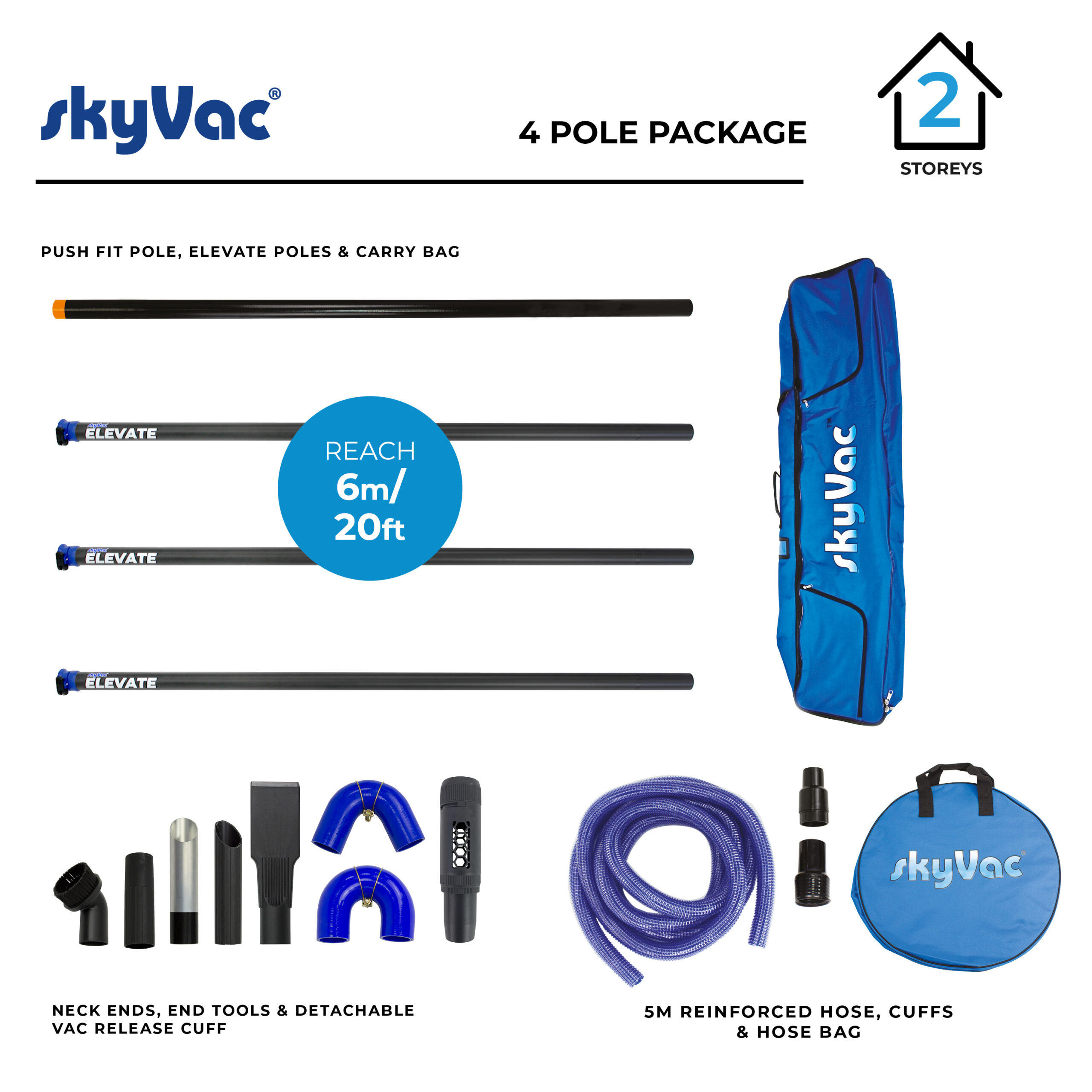 skyVac® Elevate 44mm External Suction Clamped Pole Package - skyVac