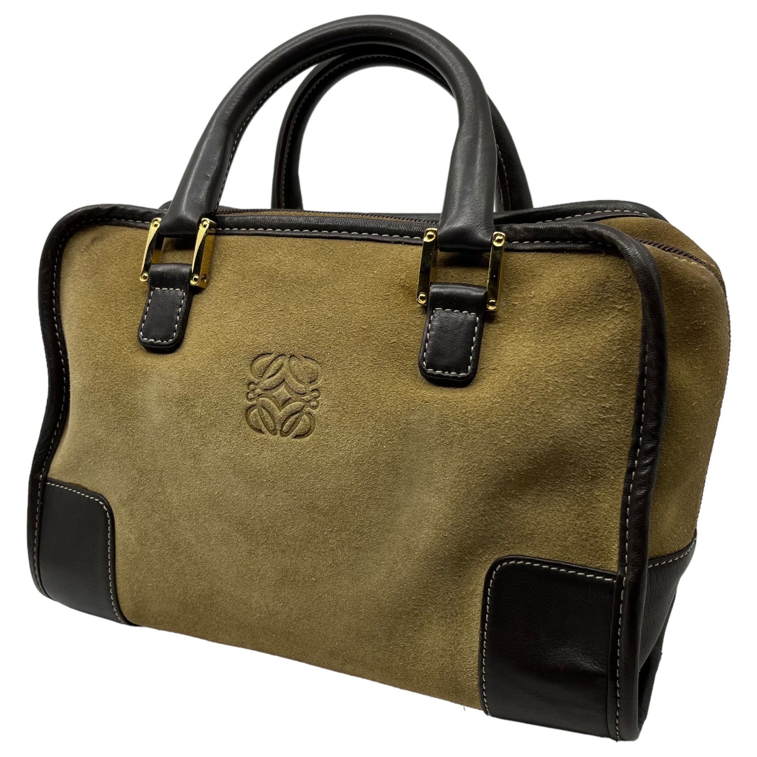 LOEWE(ロエベ) Amazona 28 Anagram Logo Suede Mini Boston Handbag
