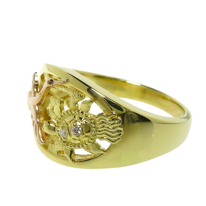 14号 鶴/ツル 亀/カメ 縁起物 ダイヤモンド 計0.02ct リング・指輪 K18