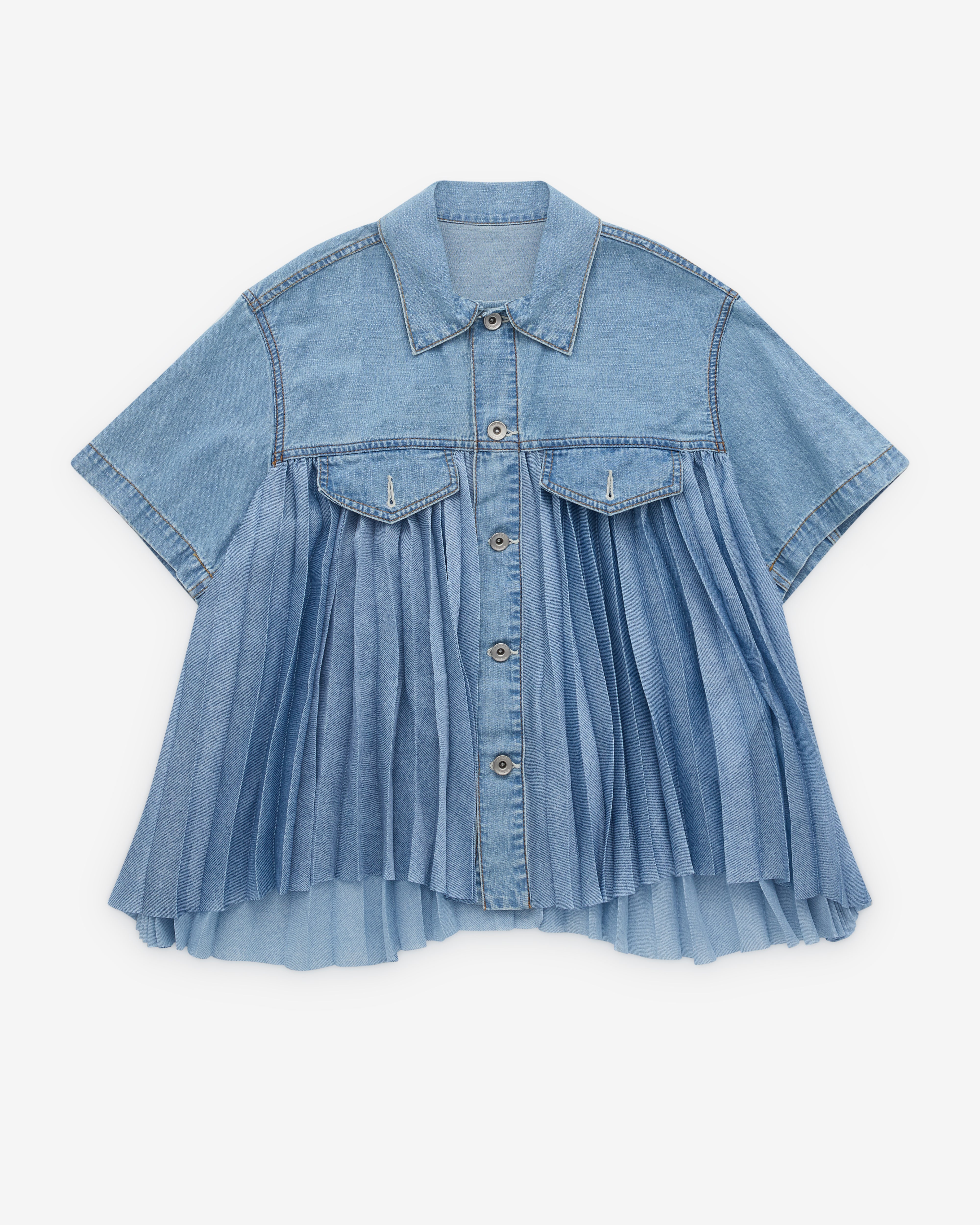 sacai: Women's Pleated Denim Shirt (Blue) | DSML E-SHOP