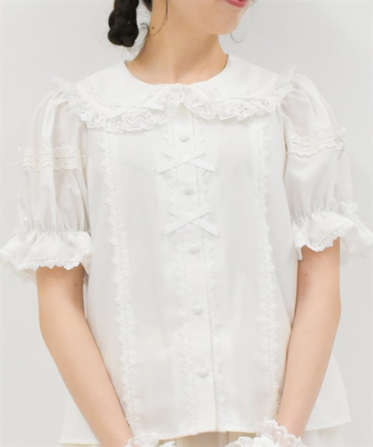 トーションレース丸襟半袖ブラウス | Chalmiere | axes femme onlineshop