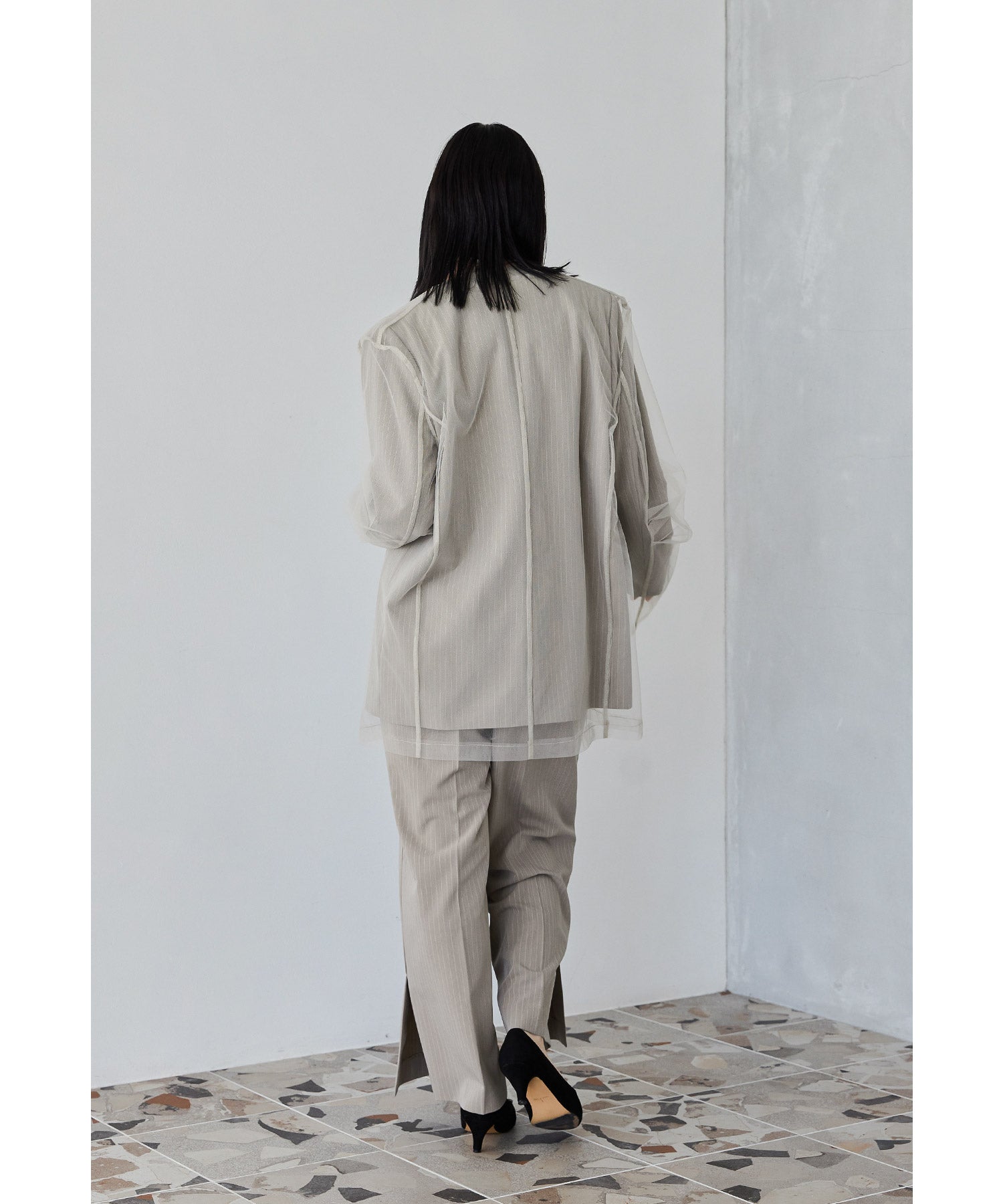 ボクシーレイヤードチュールジャケット ストライプ フォーマル 結婚式